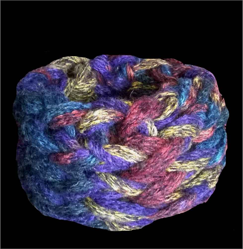 Дамски зимен ръчно плетен шал - яка  лилаво-зелен